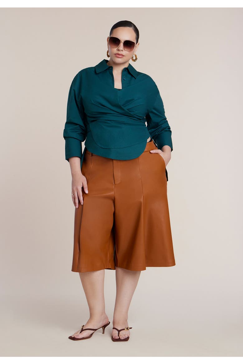 Poplin Collared Wrap Top, Alternate, color, DEEP TEAL