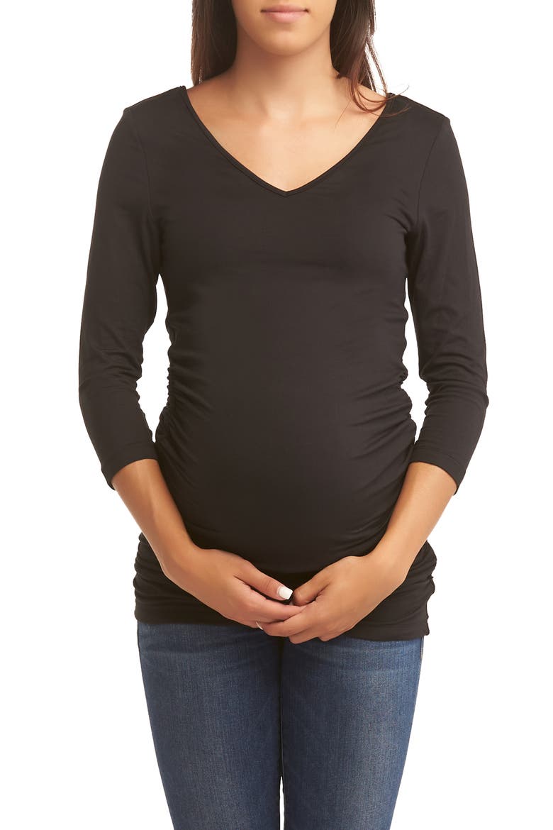 Ruched Maternity Top, Alternate, color, BLACK