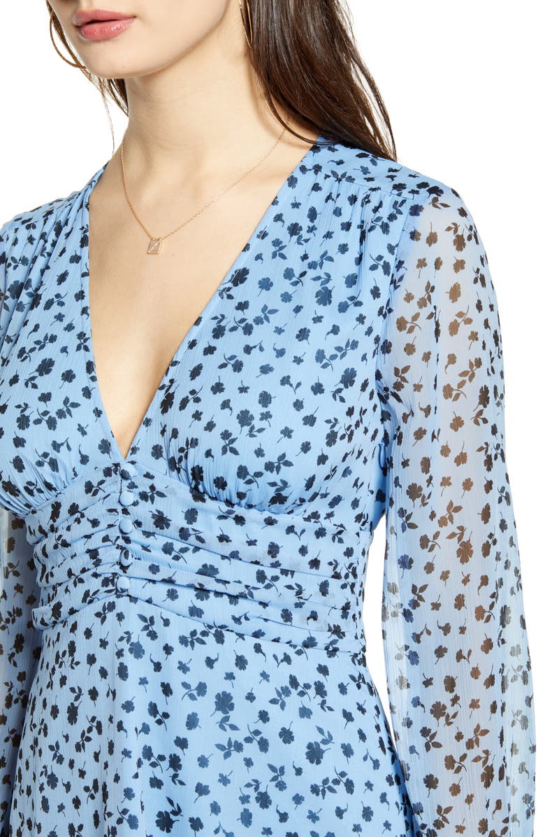 Leith Floral Shirred Waist Long Sleeve Dress, Alternate, color, 