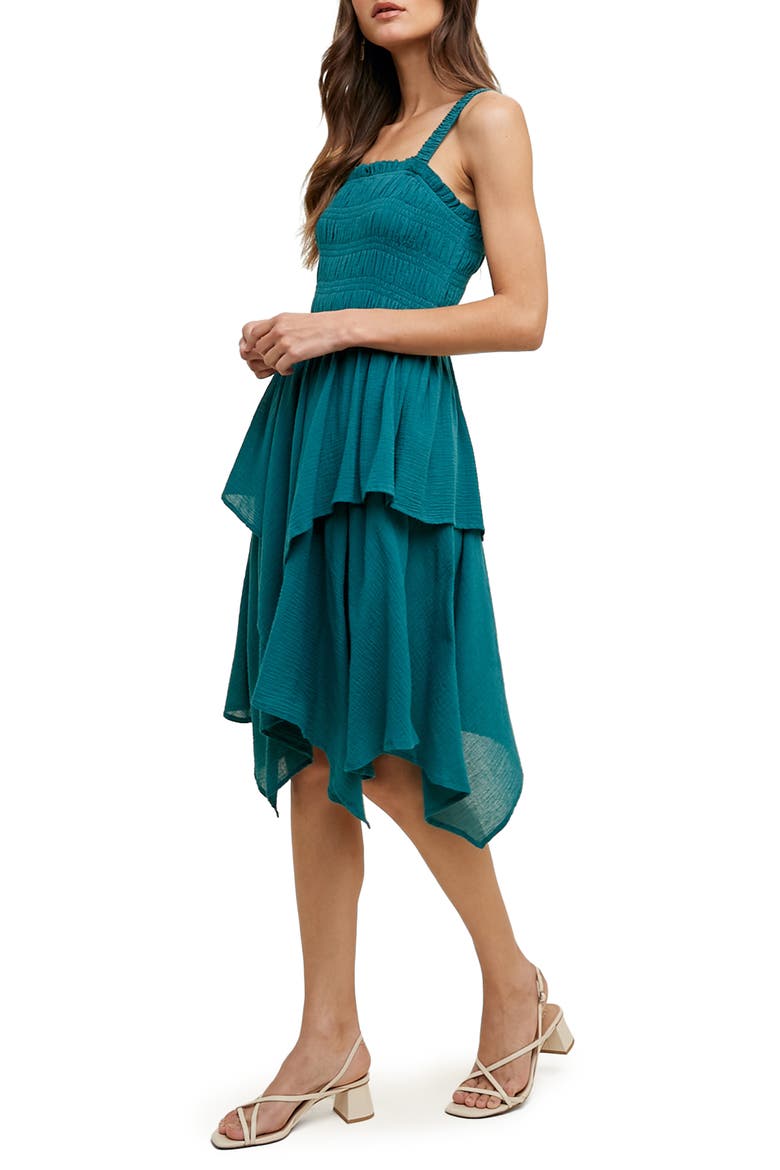 Smocked Handkerchief Hem Minidress, Alternate, color, TEAL
