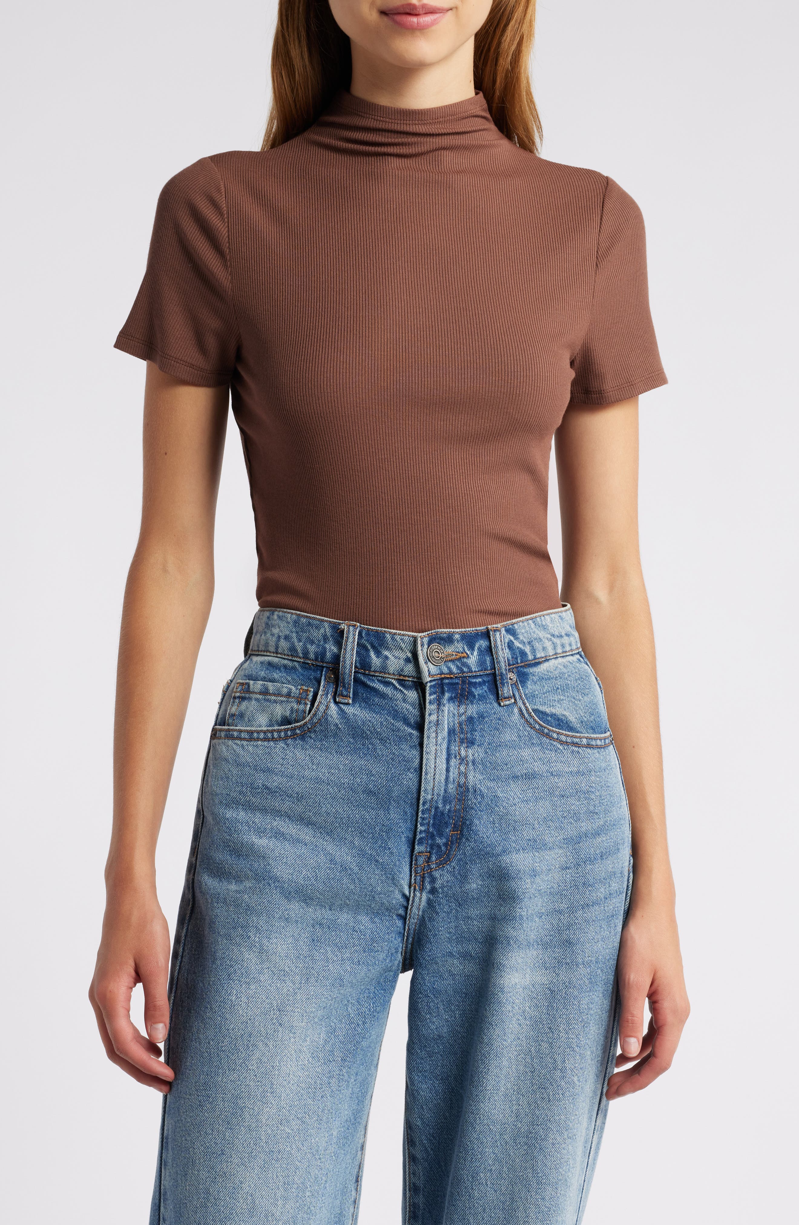 PAIGE Blanche Mock Neck Rib Top