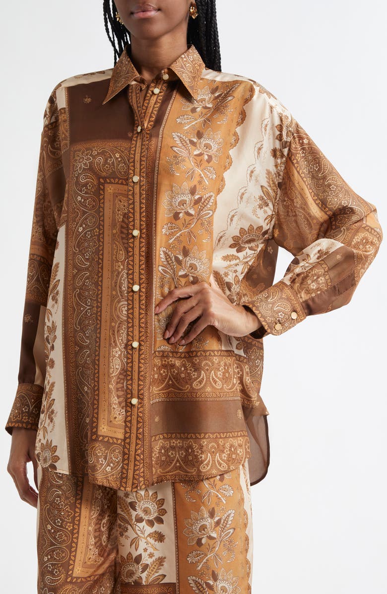 Zimmermann Lucky Oversize Silk Button-Up Shirt, Alternate, color, Chocolate Bandana