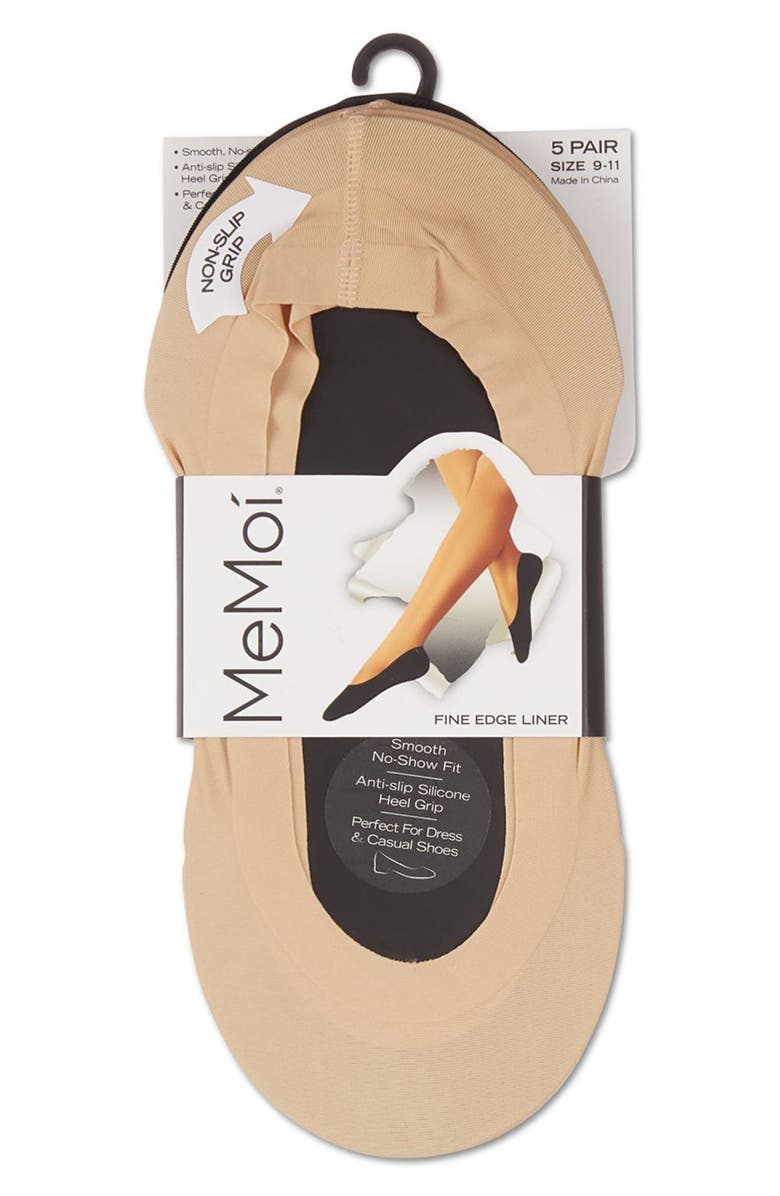 MeMoi Fine Edge Sock Liners - Pack of 5, Alternate, color, Beige-Black