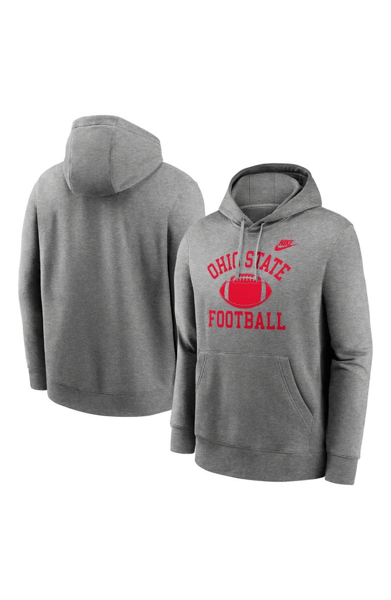 Nike Men's Nike Heather Gray Ohio State Buckeyes Legacy Football Icon Club Fleece Pullover Hoodie, Alternate, color, Heather Gray