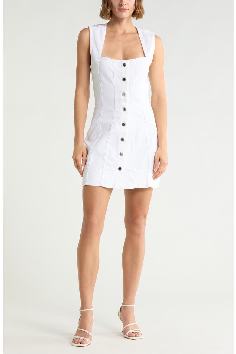 Button Front Denim Minidress, Main, color, WHITE001