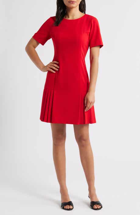 Tahari ASL Kick Pleat Short Sleeve Stretch Crepe Dress