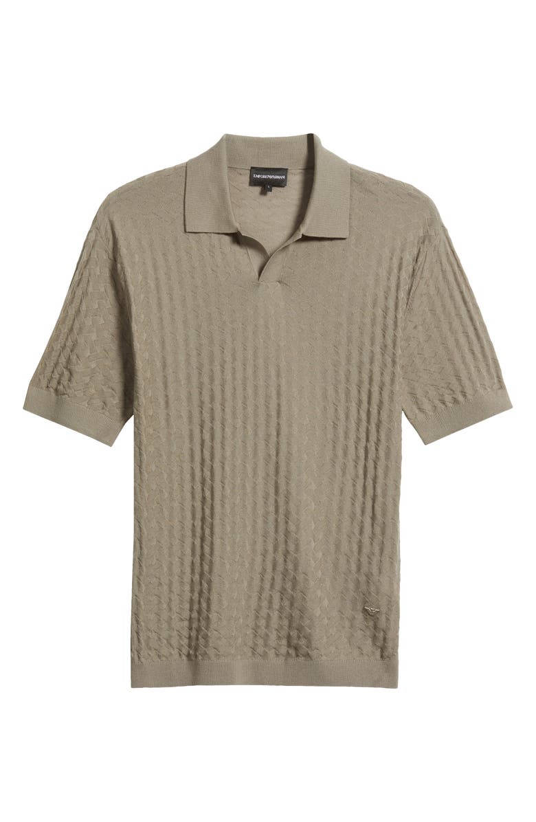 Emporio Armani Basket-Weave Stitch Johnny Collar Virgin Wool Polo Sweater, Alternate, color, Solid Medium Beige