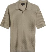 Emporio Armani Basket-Weave Stitch Johnny Collar Virgin Wool Polo Sweater