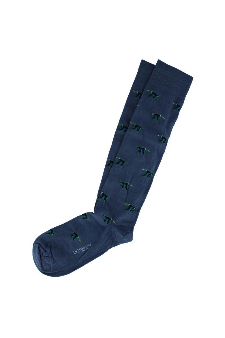 Flying South Mallard Ducks Novelty Merino Wool Over the Calf Socks, Alternate, color, Blue