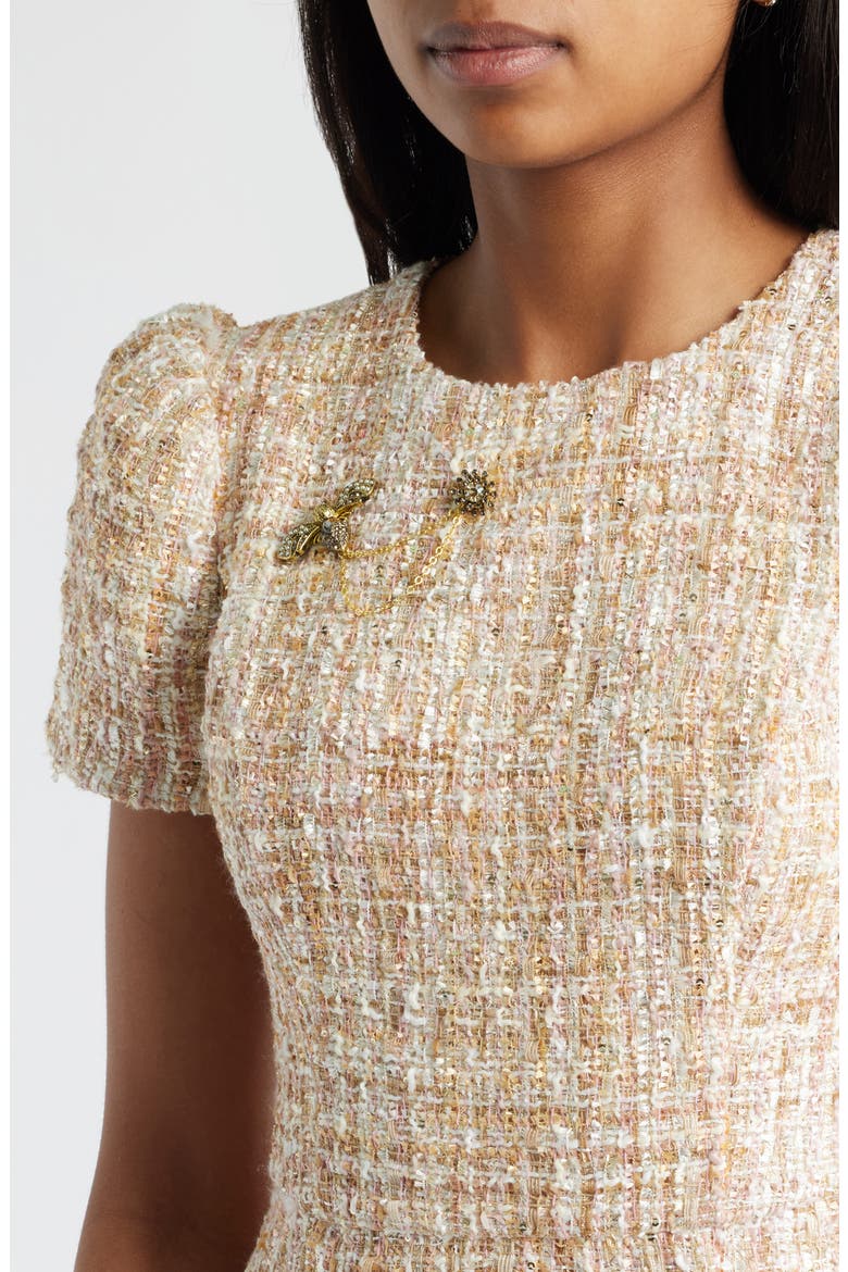 Pin Detail Bouclé Dress, Alternate, color, IVORY/ GOLD
