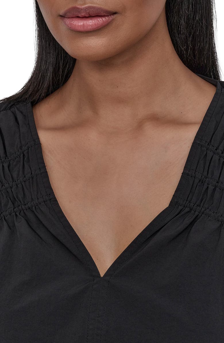 DKNY Shirred Puff Sleeve Peplum Top, Alternate, color, Black