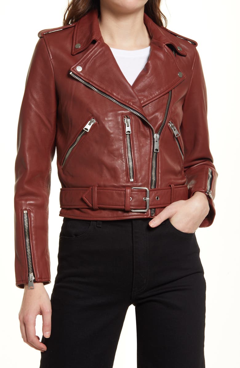 AllSaints Balfern Leather Biker Jacket, Alternate, color, 