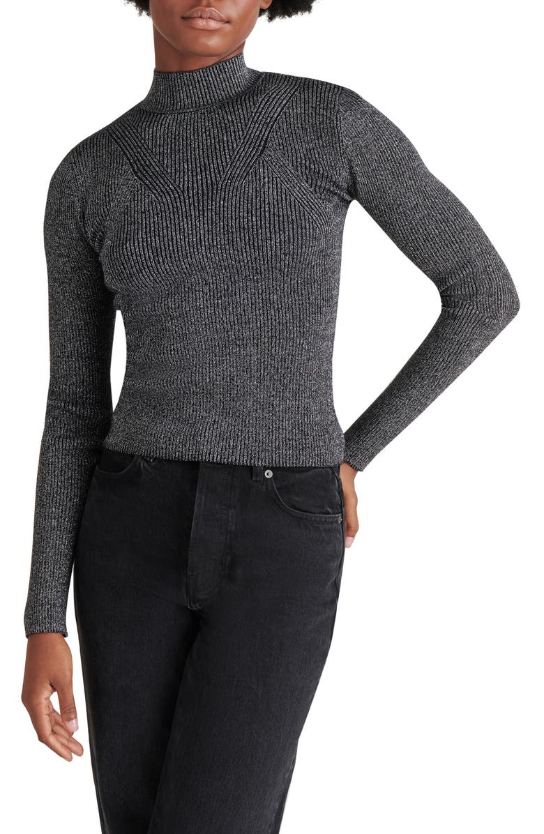 Steve Madden Metallic Rib Mock Neck Sweater, Main, color, 