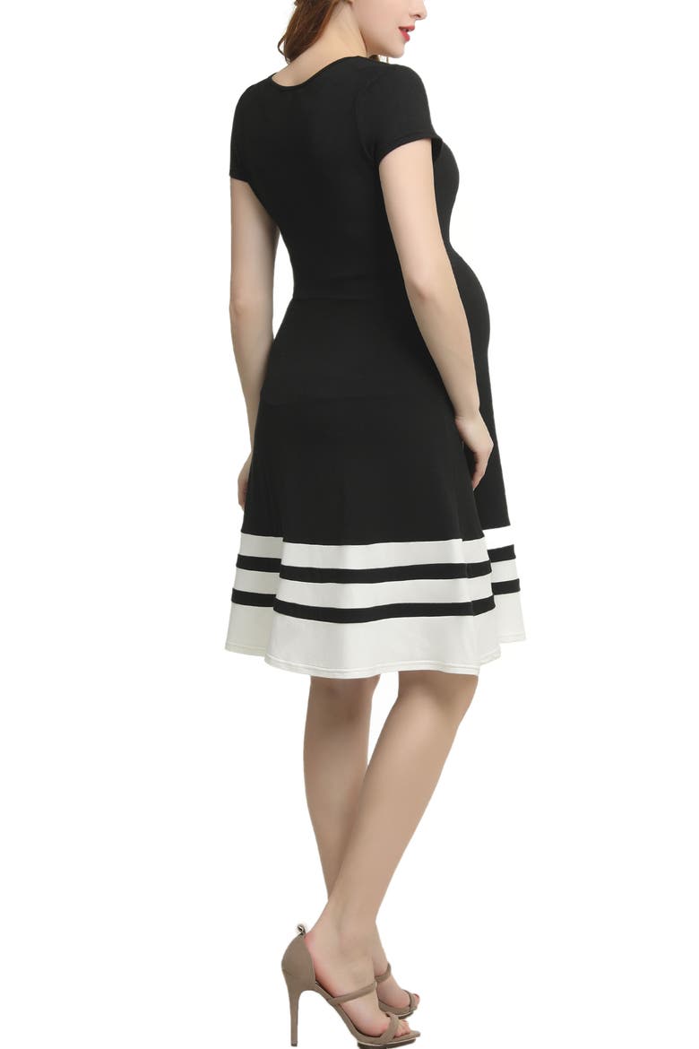 Theresa Colorblock Maternity Skater Dress, Alternate, color, Black White