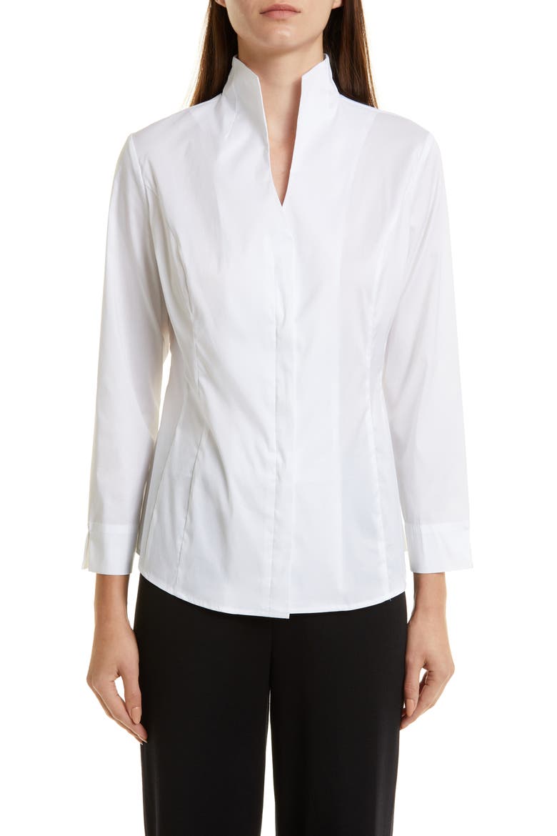 Split Neck Poplin Blouse, Main, color, WHITE
