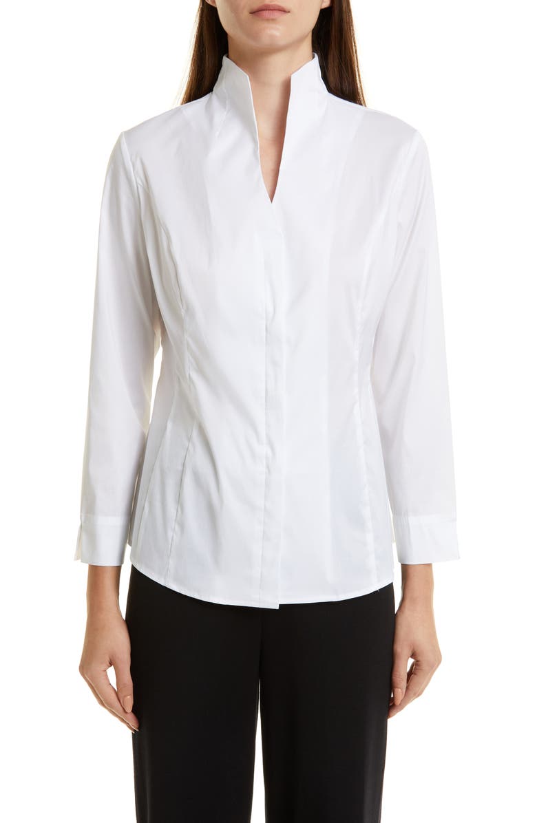 Misook Split Neck Poplin Blouse, Main, color, White