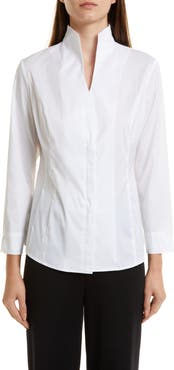 Misook Split Neck Poplin Blouse