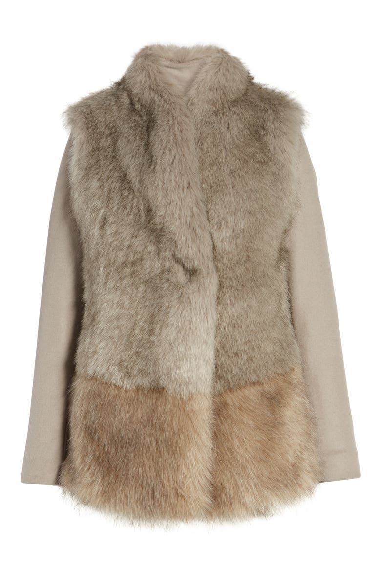 Maddie Wool Blend Sleeve Faux Fur Jacket, Alternate, color, BROWN SUGAR COMBO