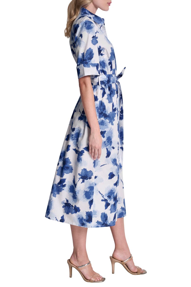 Printed Tie Waist Shirtdress, Alternate, color, CORNFLOWER