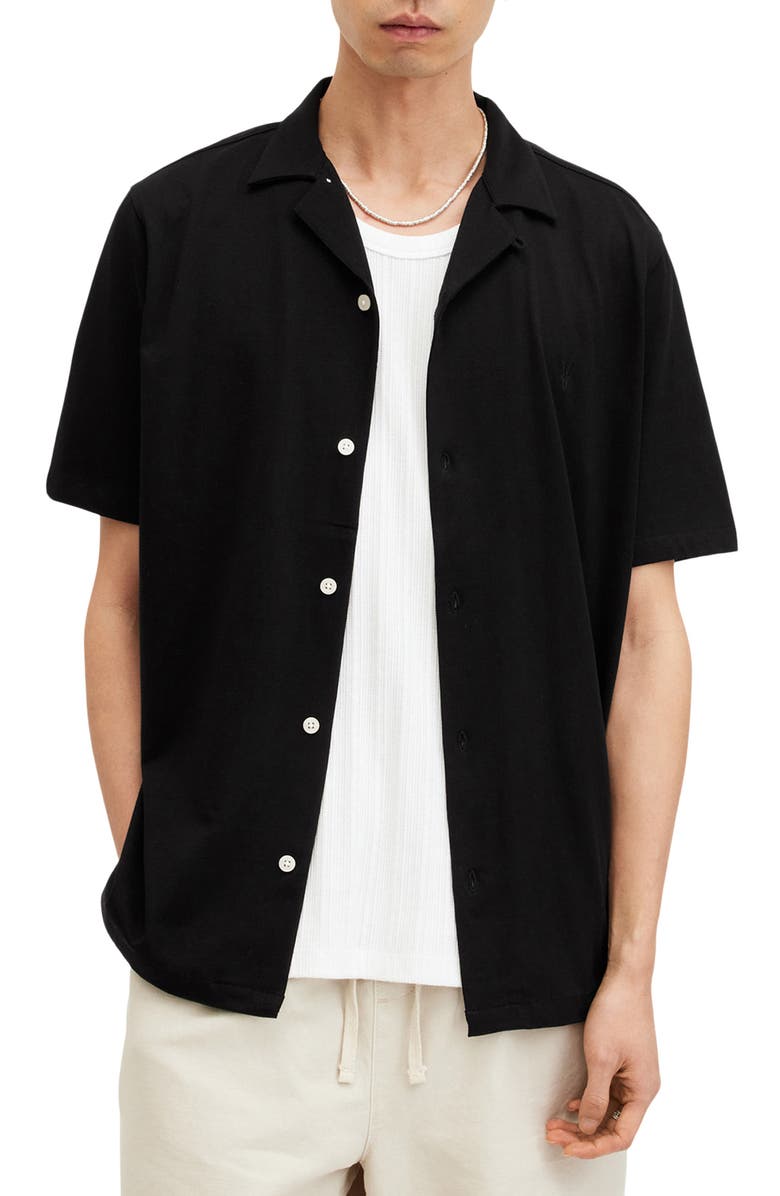 AllSaints Hudson Camp Shirt, Main, color, Black