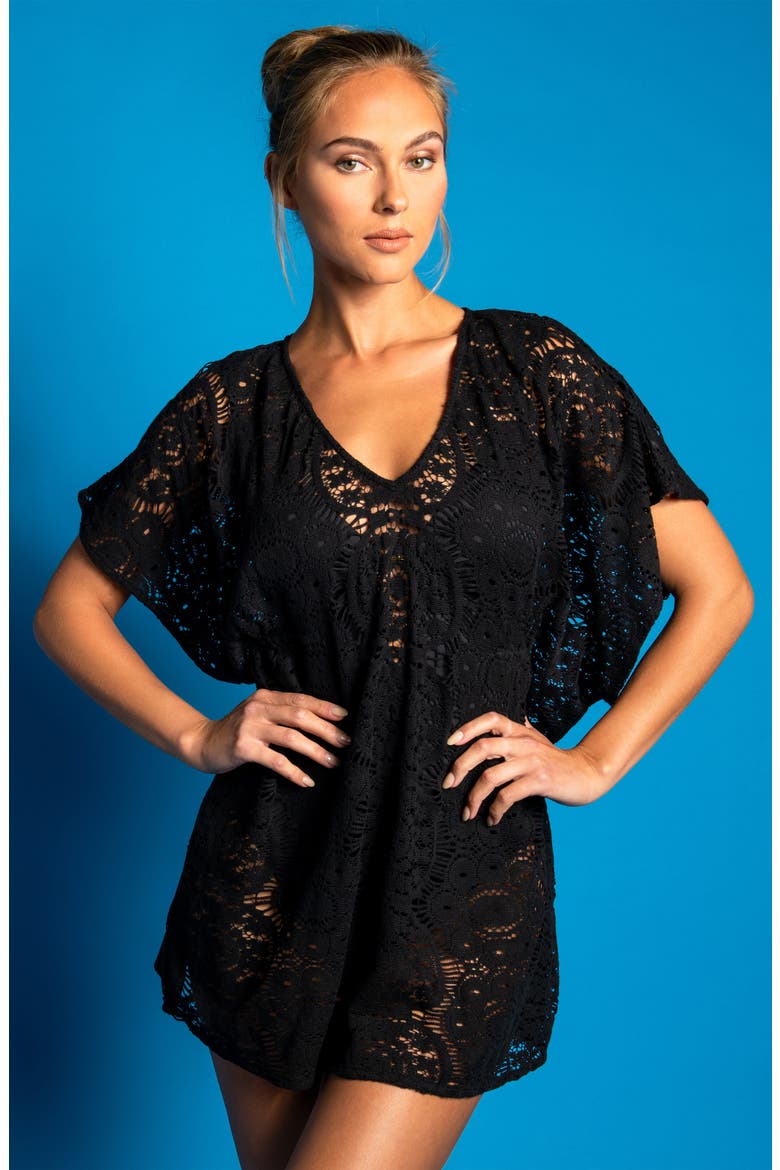 Crochet Cover-Up Caftan, Alternate, color, BLACK