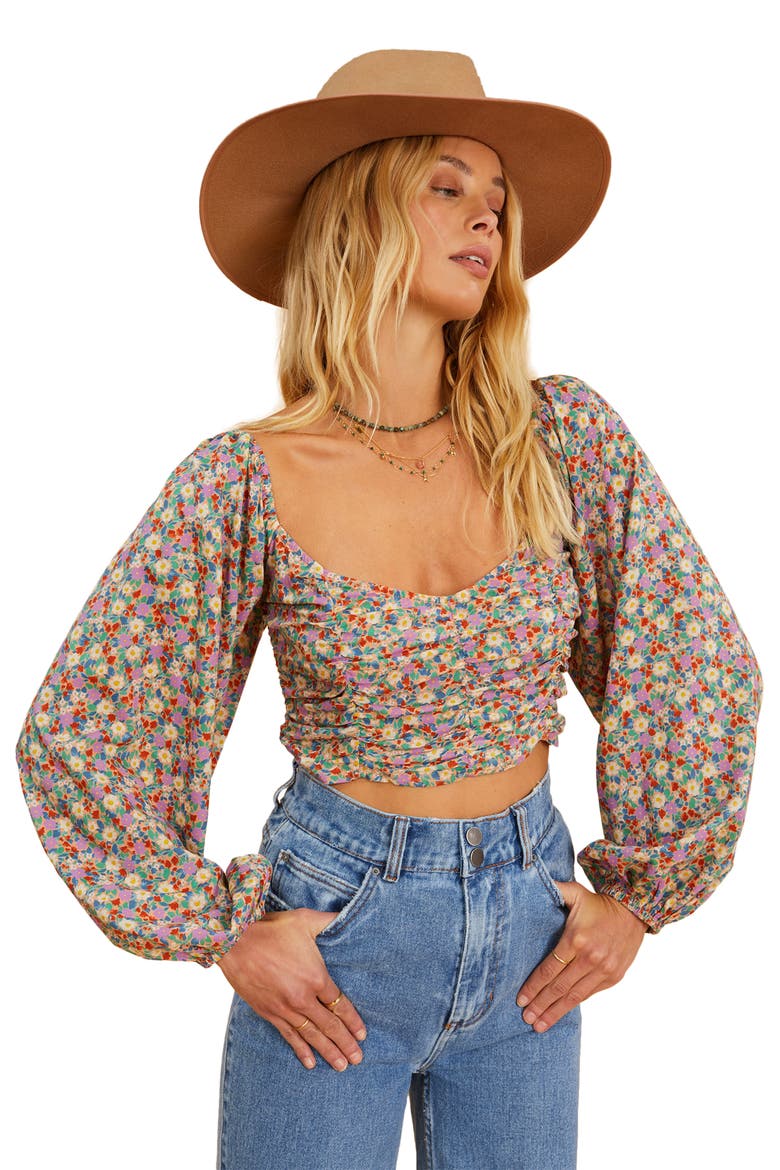 x The Salty Blonde Free Love Ruched Crop Top, Alternate, color, MULTI