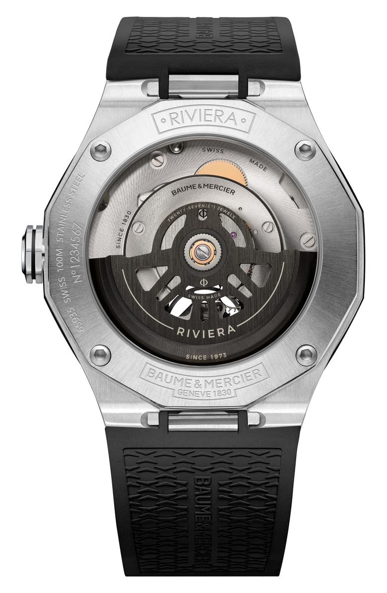 Baume & Mercier Riviera 10721 Skeleton Rubber Strap Automatic Watch, 42mm, Alternate, color,