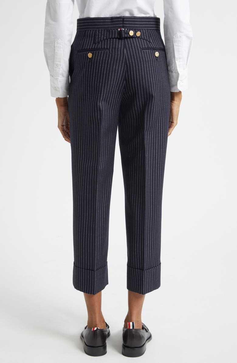 Thom Browne Fit 1 Pinstripe Backstrap Virgin Wool Blend Pants, Alternate, color, Navy