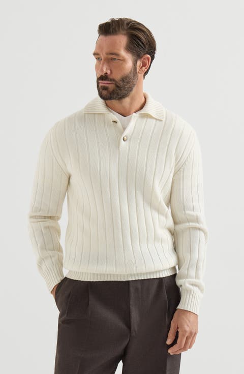 Cashmere ribbed knit polo