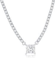 SIMONA Sterling Silver Square Cubic Zirconia Pendant Tennis Necklace