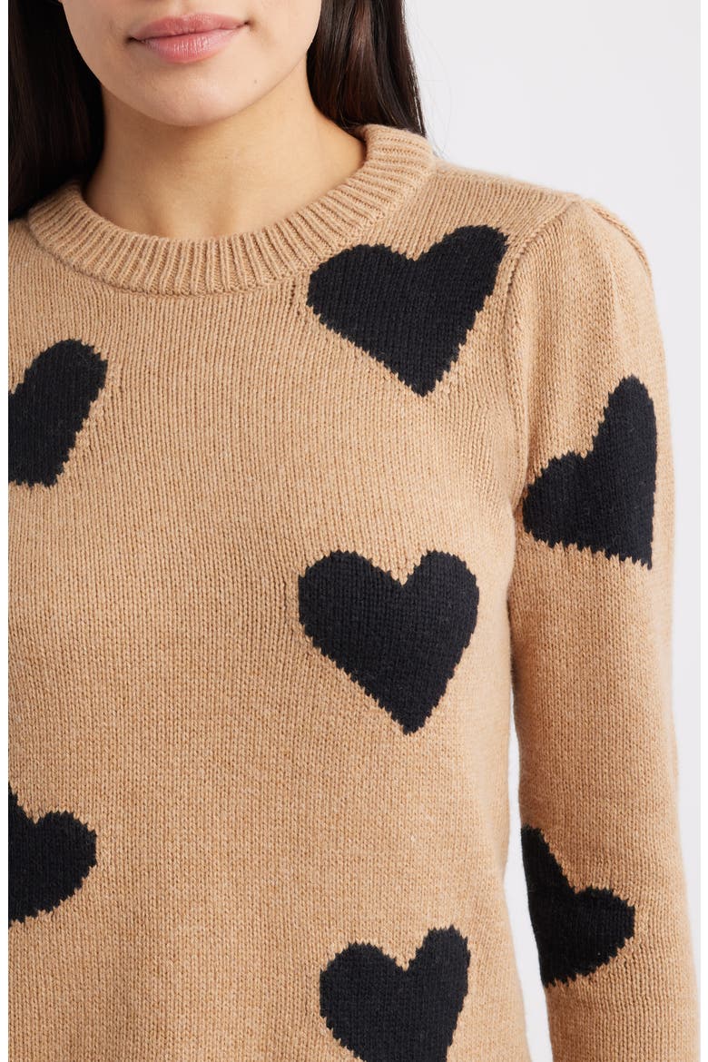 Intarsia Heart Sweater, Alternate, color, TAN CAMEL HEATHER- BLACK HEART