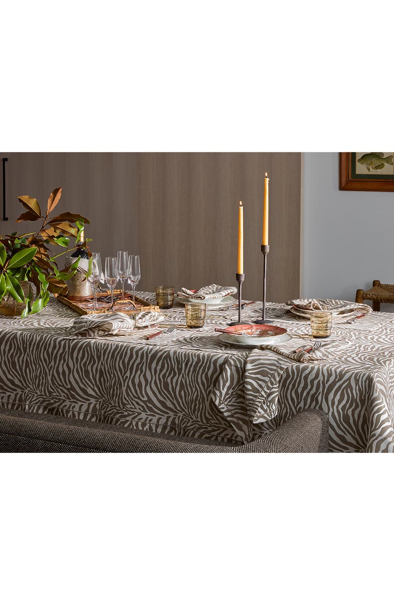Matouk Regine Zebra Stripe Linen Tablecloth, Alternate, color, Coconut