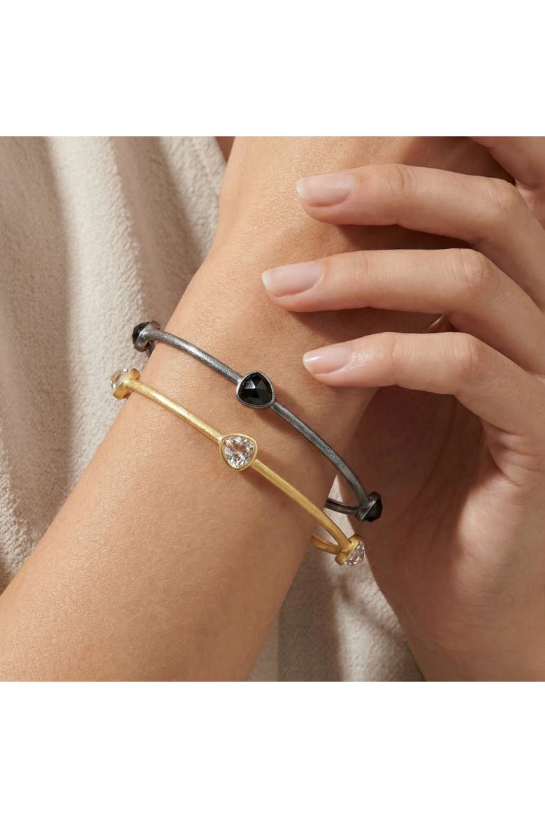 18K Gold Plated Silver Set Of Two Onyx/Topaz Bangle Bracelet 2mm, Alternate, color, 18k Yellow Gold