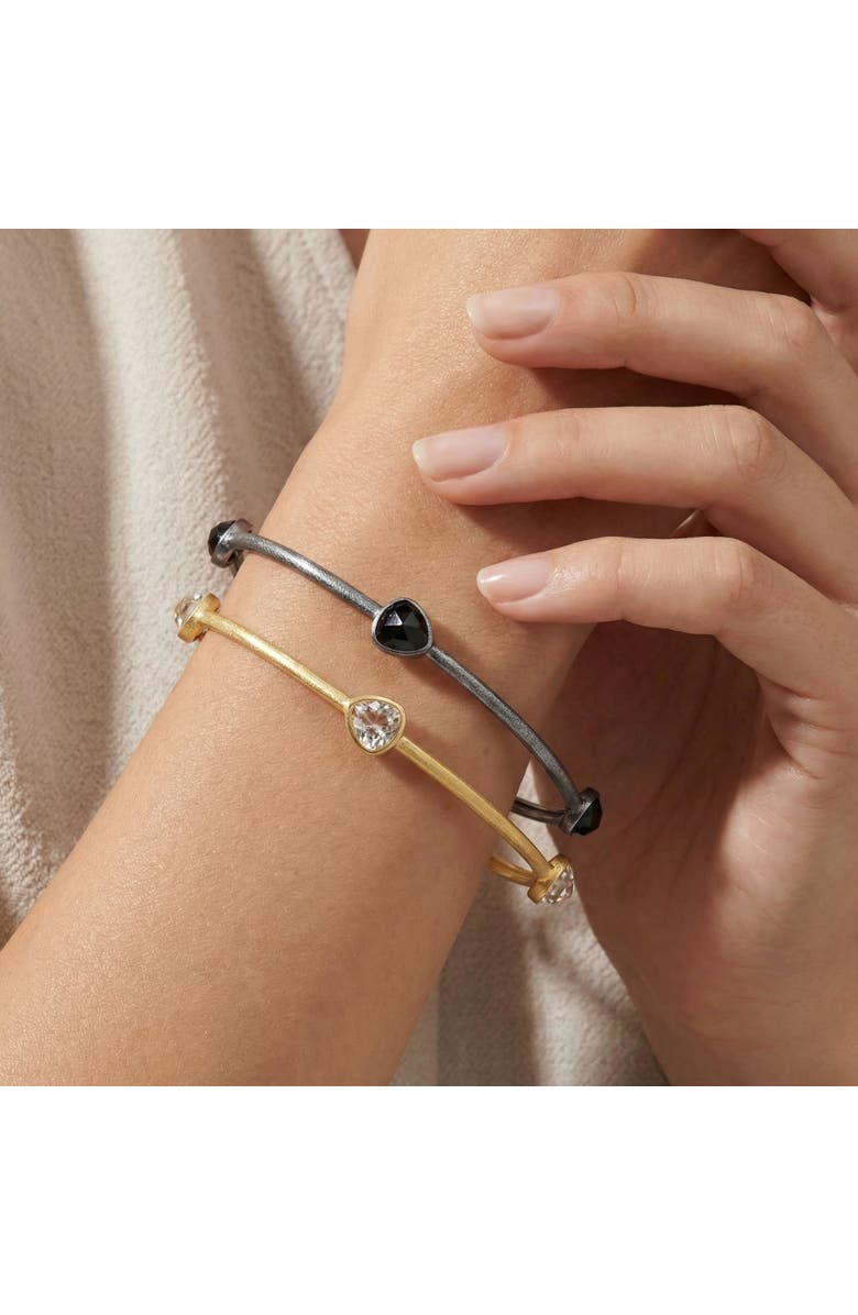 Bliss Diamond 18K Gold Plated Silver Set Of Two Onyx/Topaz Bangle Bracelet 2mm, Alternate, color, 18K Yellow Gold