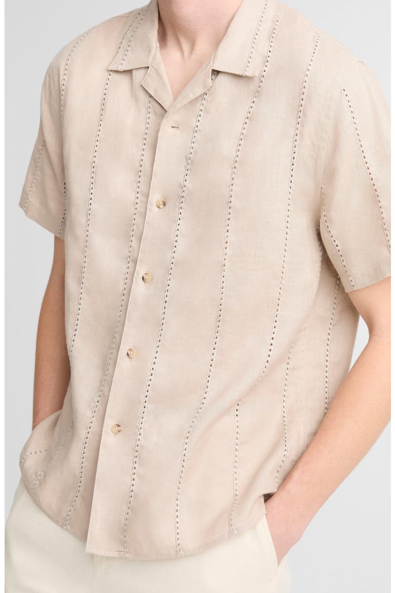 Eyelet Linen Button-Up Shirt, Alternate, color, PUMICE ROCK