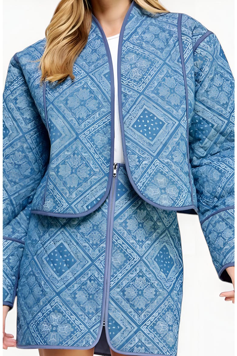 Diamond Pattern Quilted Jacket with Piped Trim and Open Front, Alternate, color, Diamond Pattern