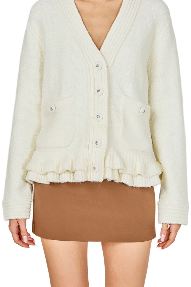 Fuzzy Ruffle Cardigan, Alternate, color, CREAM