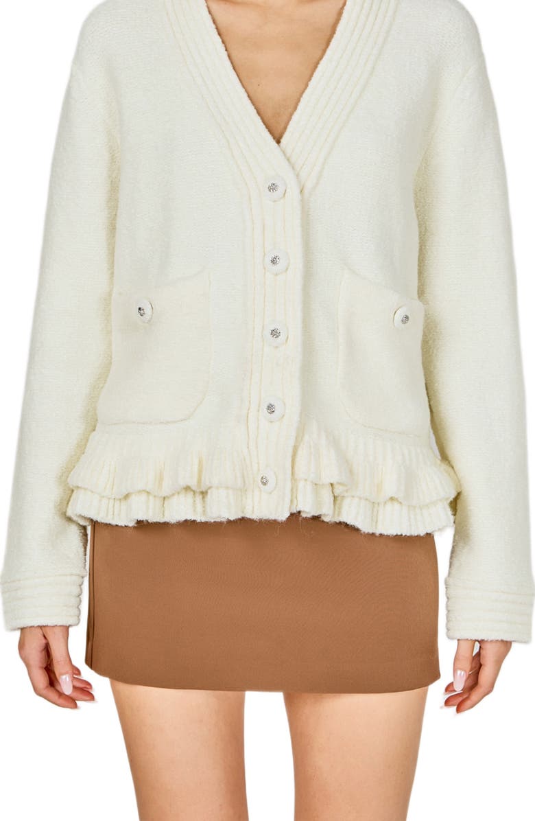 Endless Rose Fuzzy Ruffle Cardigan, Alternate, color, Cream