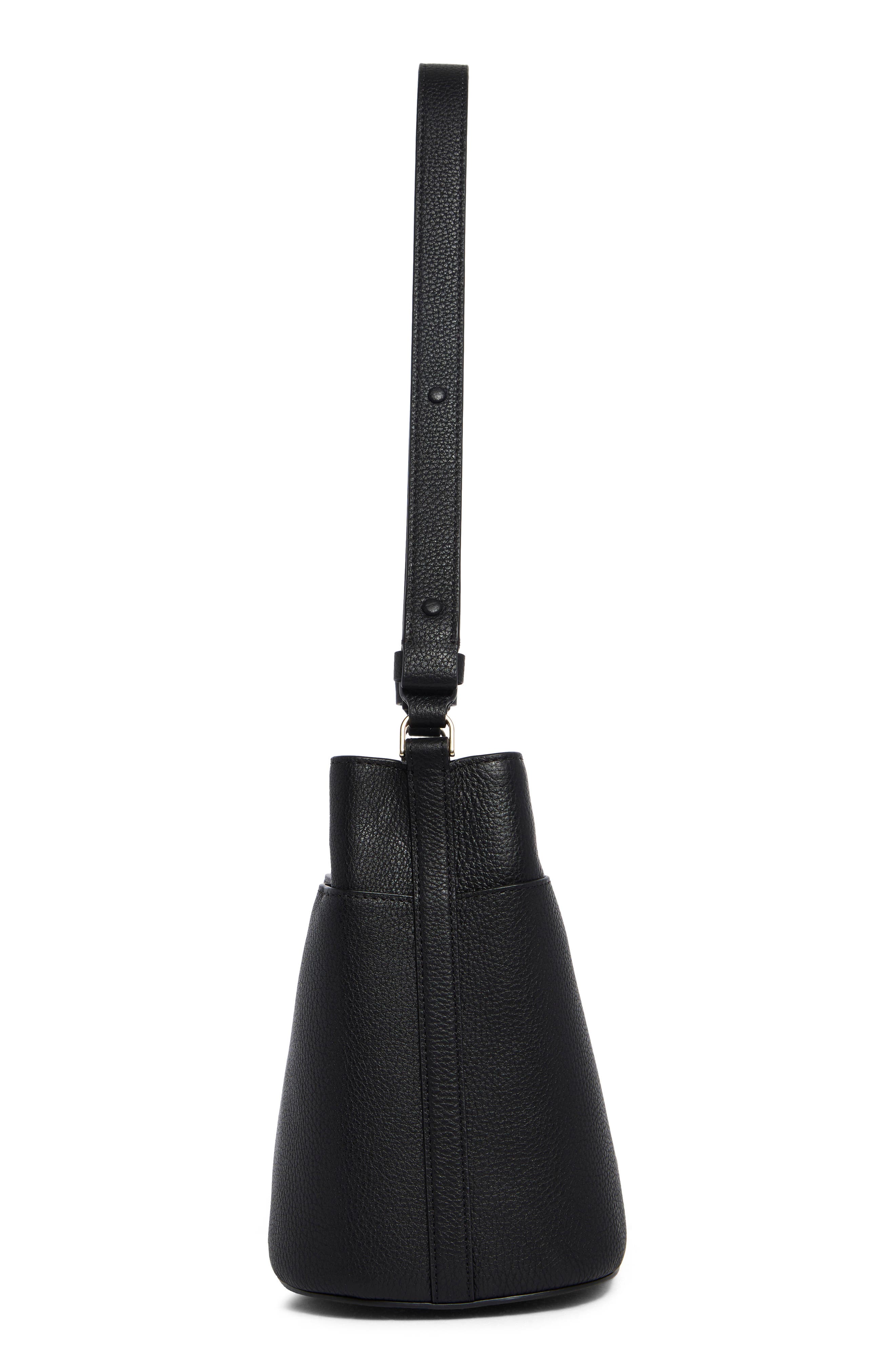 Kate Spade New York leila pebbled leather small bucket bag, Alternate, color, Black