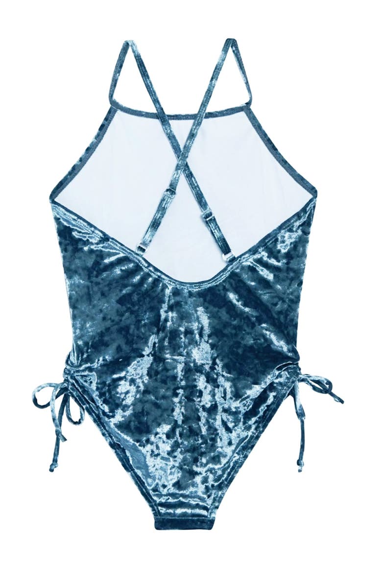 Limeapple Velour Gathered One Piece Swimsuit, Alternate, color, Slate