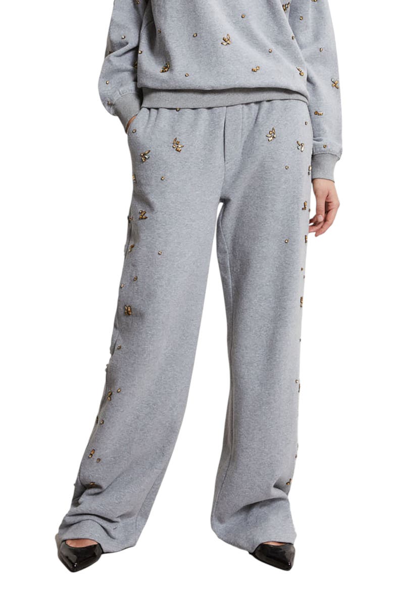Cotton Jogger Trousers With Strass And Drawstring, Main, color, Grey