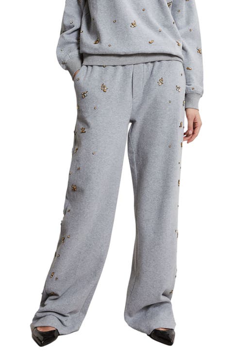 Cotton Jogger Trousers With Strass And Drawstring