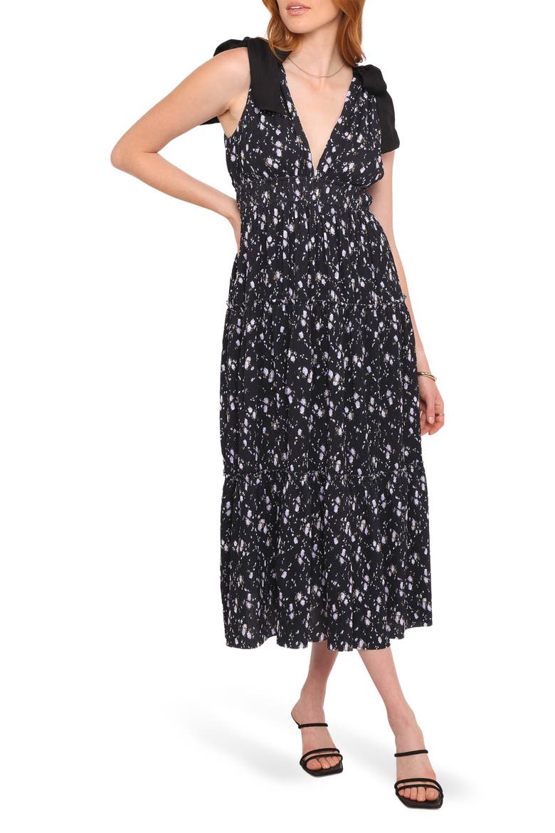 Adeline Floral Shirred Dress, Main, color, BLACK FLORAL