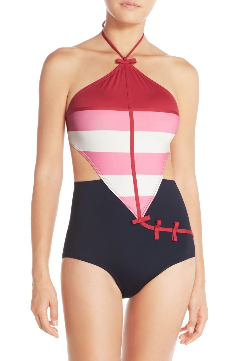 'balboa island' halter one-piece swimsuit, Main, color, RICH NAVY