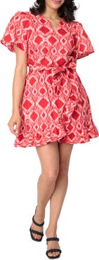 GIBSONLOOK Batik Print Flutter Sleeve Cotton Poplin Dress