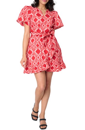 GIBSONLOOK GIBSONLOOK BATIK PRINT FLUTTER SLEEVE COTTON POPLIN DRESS 