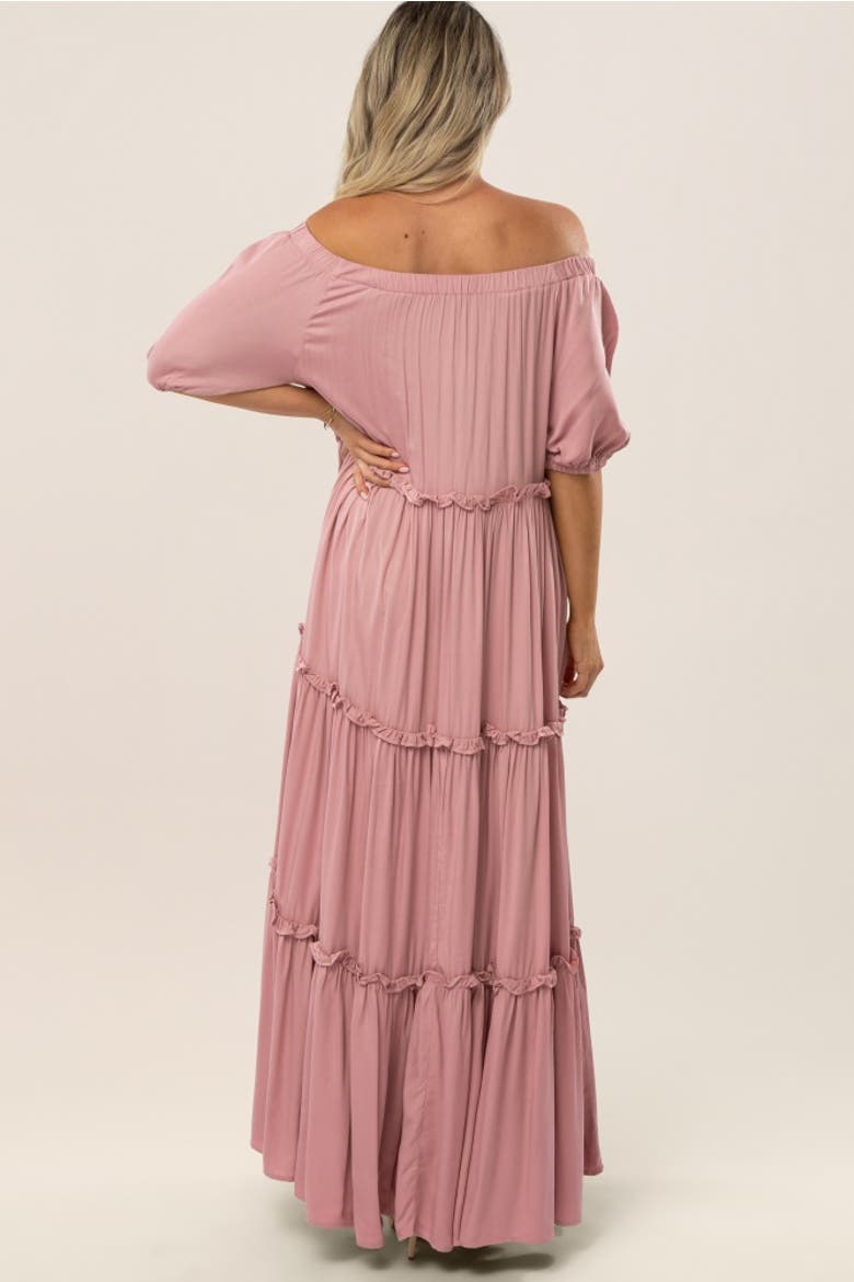 Off Shoulder Ruffle Tiered Maxi Dress, Alternate, color, Mauve