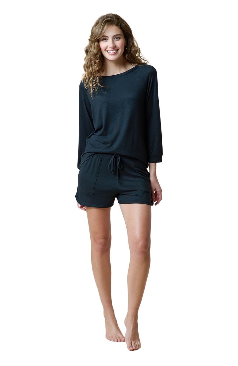 Softies Dream 3/4 Sleeve Boatneck Top with Shorts Set, Main, color, Black