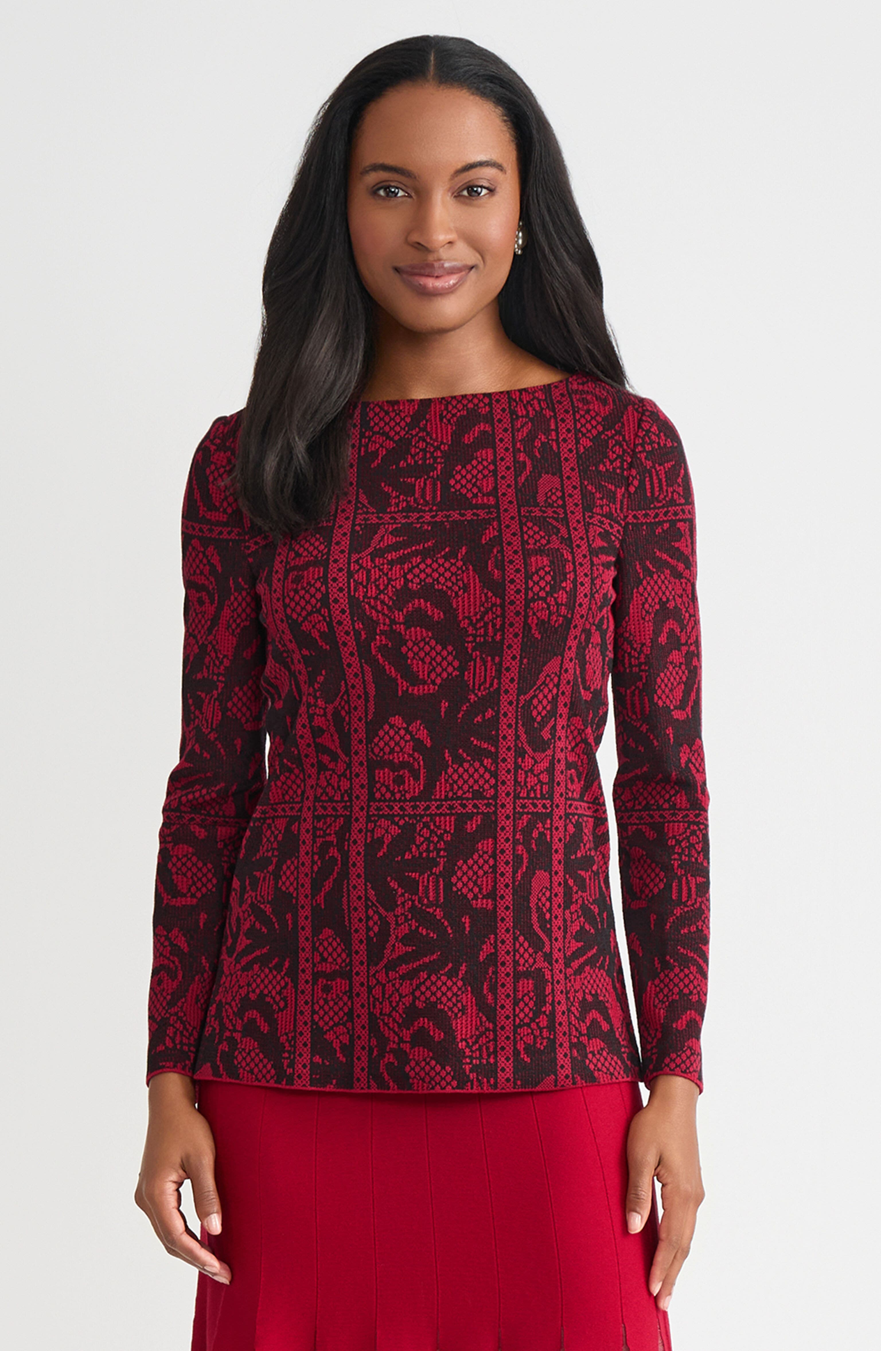 Misook Jacquard Pattern Soft Knit Tunic (Women) | Nordstrom