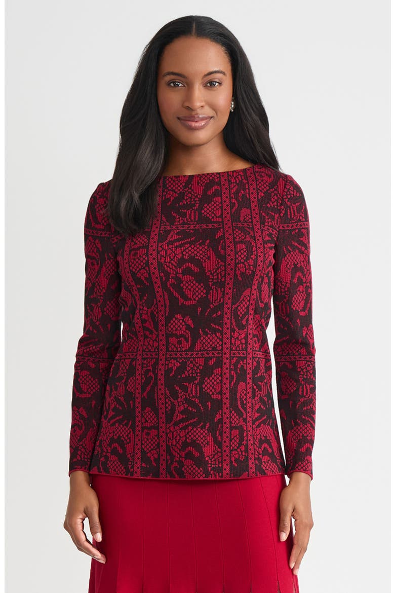 Jacquard Pattern Soft Knit Tunic, Main, color, Scarlet Red/Black